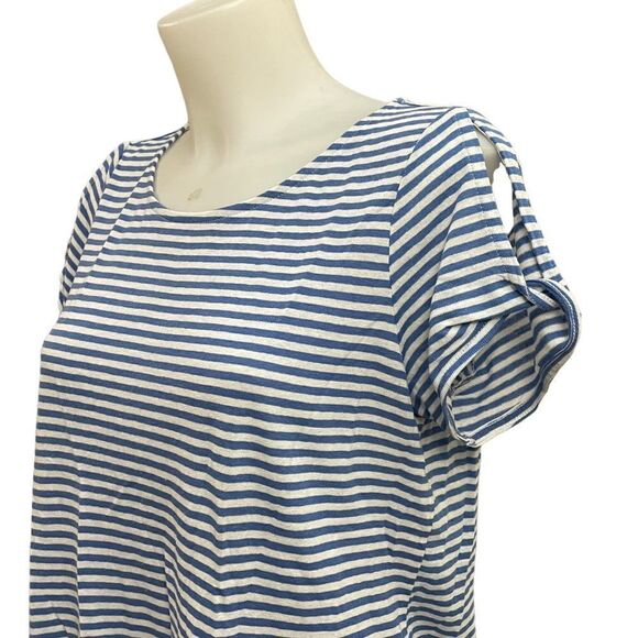 J.Jill Linen Blend Short sleeve Top with Twist Sleeve,opal blue sz small petite - Picture 4 of 10